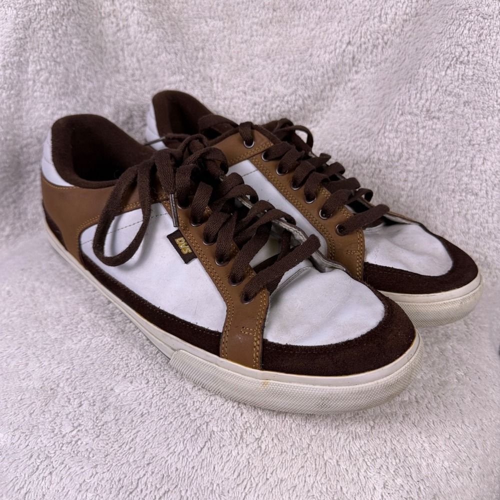 Men's Vintage Y2K DVS Baron Skate White Brown Low Top Skate Shoes Sneakers Sz 12
